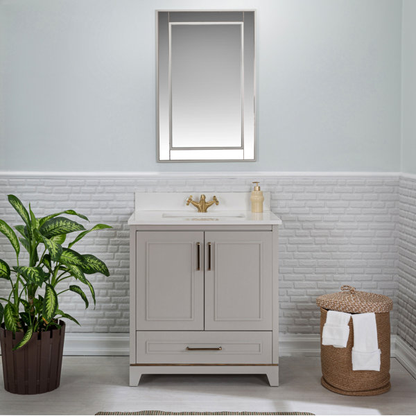 Adorn Vanity Albia 30'' Freestanding Single Bathroom Vanity with Quartz Vanity Top & Mirror